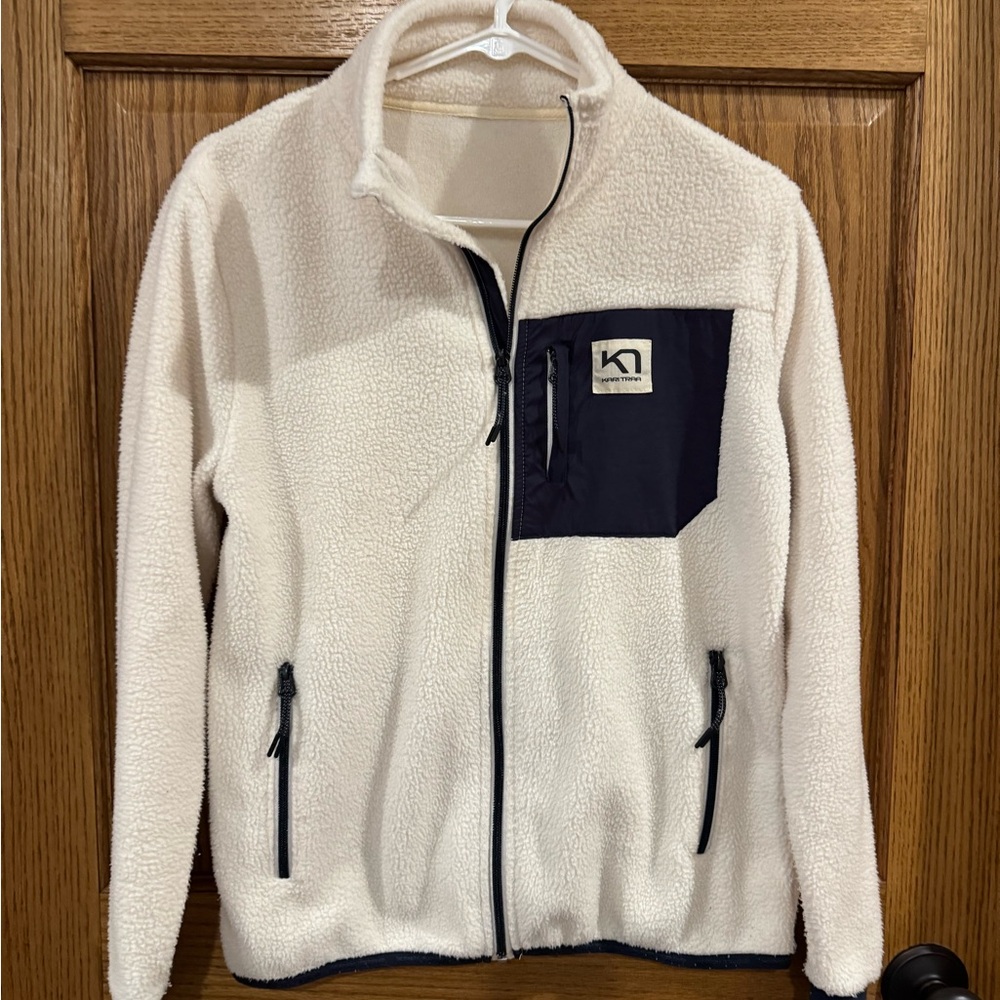 Kari Traa Sherpa Fleece Zip Jacket Cream Navy Pocket Women’s M